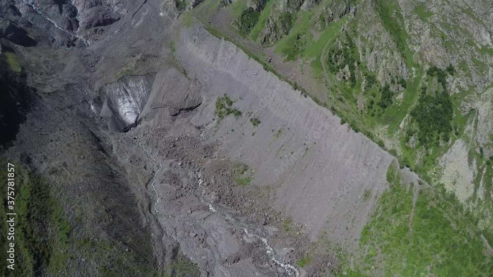 Caucasus, Ossetia. Tsey gorge. The lower part of the Skaz glacier. Caucasus, Ossetia. Tsey gorge. The lower part of the Skaz glacier.