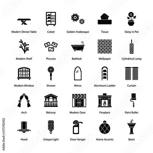Home Design And Decor Solid Icons Set