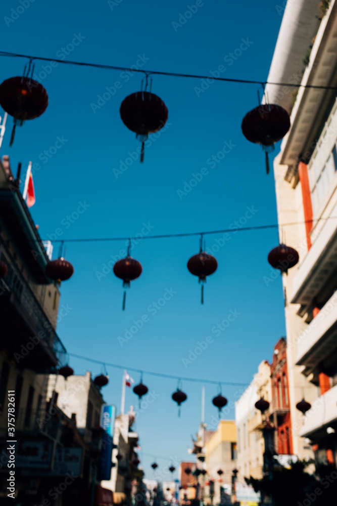 Blurred view of colorful street scene in Chinatown, San Francisco, CA, USA Blurred view of colorful street scene in Chinatown, San Francisco, CA, USA