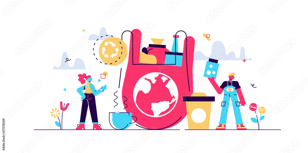 Fototapeta premium Zero waste vector illustration. Flat tiny 
