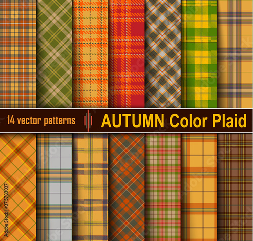 Autumn  Set  Tartan Seamless Pattern Background.