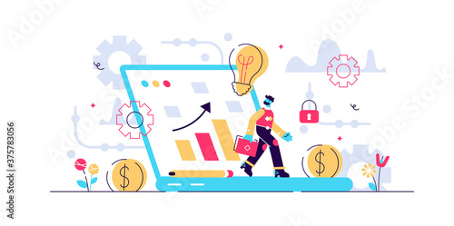Fintech vector illustration. Mini person 
