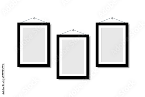 Set Empty frames for photos or pictures hanging on the wall. Frame for family photos. Vector mock up. blank frame art gallery.