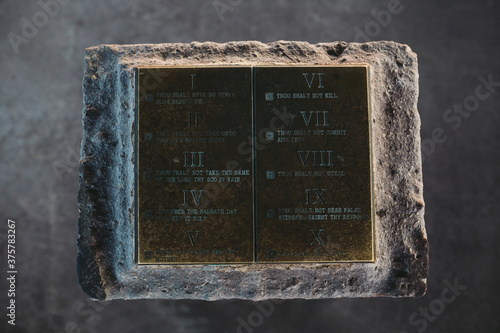 Stone monument of the ten commandments photo
