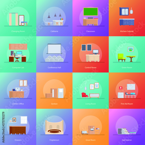 Interior Design And Room Types Icons Set