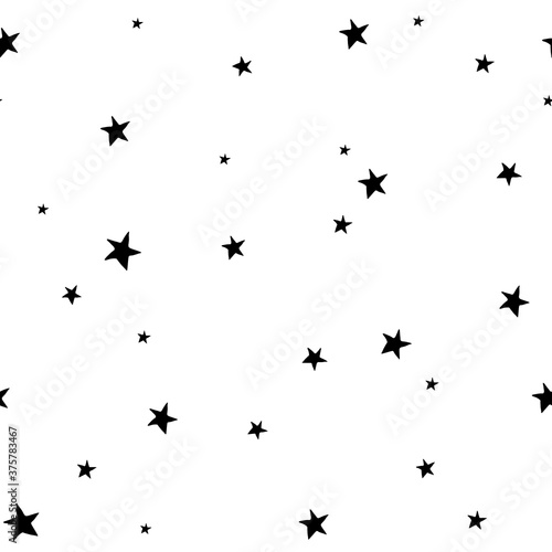 Seamless pattern with black stars on a white background. Starry vector illustration. Black and White cosmic wallpaper. EPS 8 © julijuliart