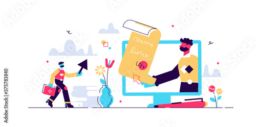 Electronic contract vector illustration. Flat tiny