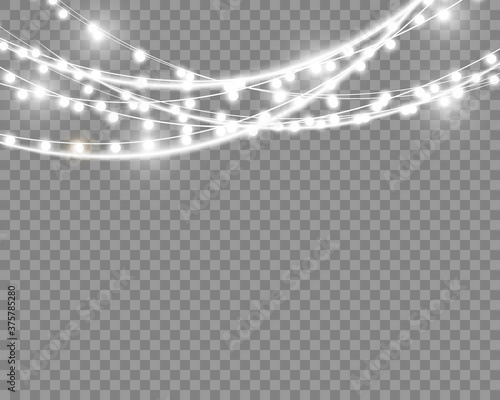 Vector Christmas lights, isolated on a transparent background.