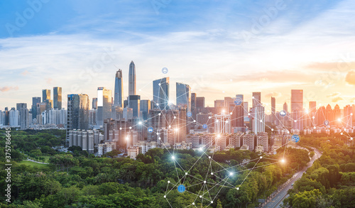 Shenzhen City Scenery and 5G Smart City Concept photo