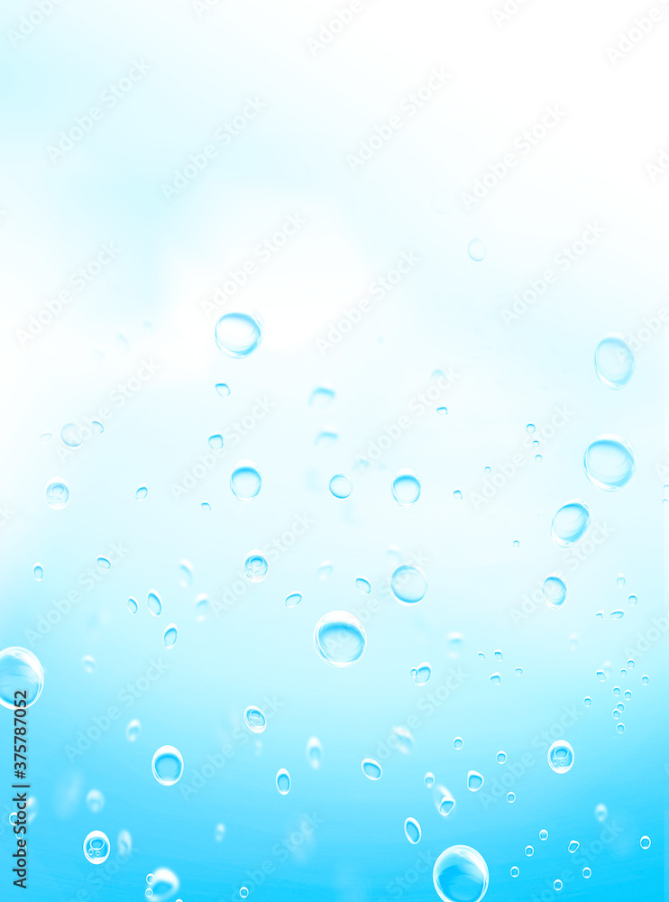 Bubbles in water on blue background. Texture water with bubbles on a blue background. Air bubbles underwater rising to water surface. Blue ocean waves from underwater with bubbles.Great for background