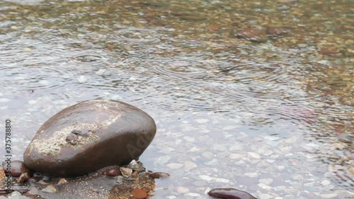 The water stream is clear until you can see the pebbles.