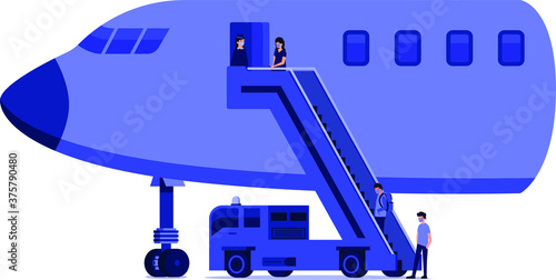 Passengers are walking into the airplane boarding illustration