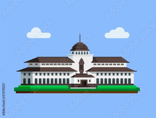 Gedung Sate is famous building landmark from Bandung West Java Indonesia concept in flat illustration vector