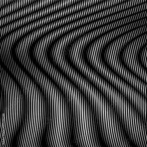 Abstract background with smoothly wavy zigzag stripes. Modern fluid texture with optical illusion of moire effect. Backdrop saver for website, banner, poster, cosmetic package.