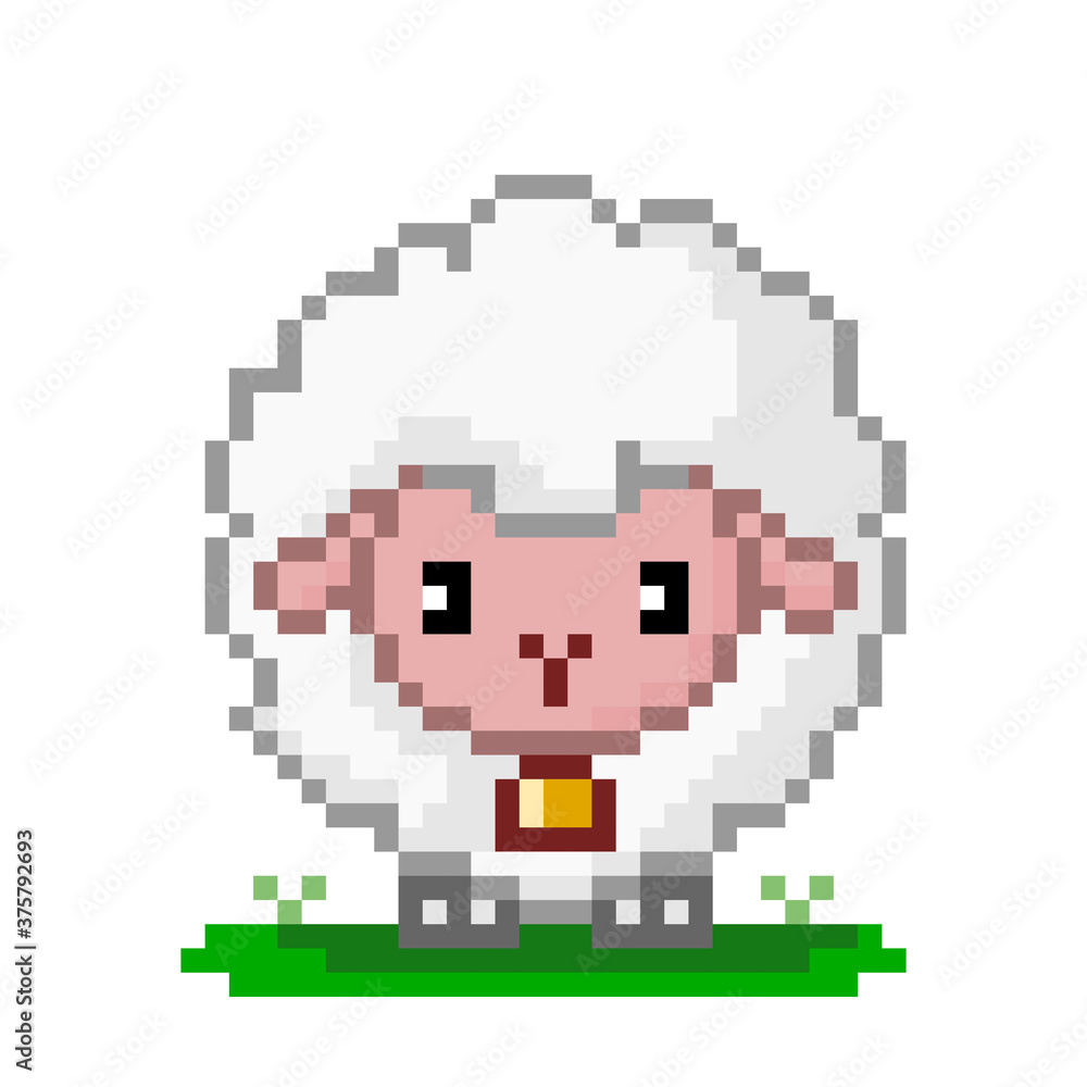 8 bit Pixel sheep image. Animal in Vector Illustration.