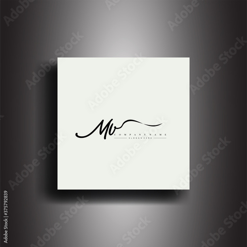 MV Signature style monogram.Calligraphic lettering icon and handwriting vector art.