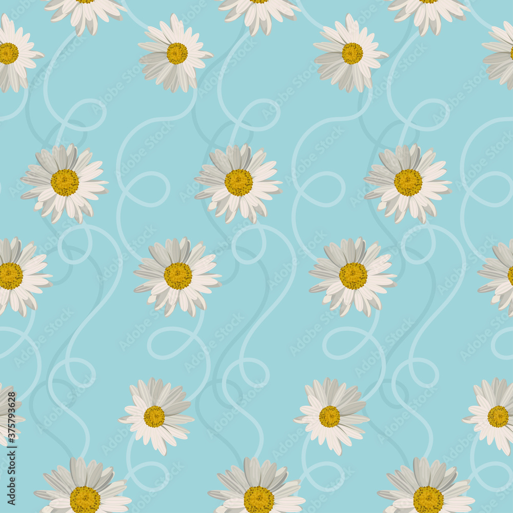 Seamless pattern with white daisies on blue background. Vector illustration Seamless pattern with white daisies on blue background. Vector illustration