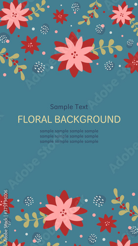 Vertical rectangle banner design with winter floral background. Can be used for greeting cards  social media posts  labels  and packages. 