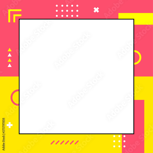 Colorful dynamic memphis style in square size. Abstract creative background. Template for advertising or banner with copy space for text. Modern trendy cute flat graphic design illustration. © kanoktuch