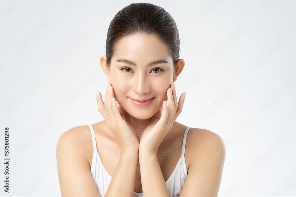 Beautiful Young Woman with Clean Fresh Skin, on white background, Face care, Facial treatment. Cosmetology, beauty and spa. women portrait Beautiful Young Woman with Clean Fresh Skin, on white background, Face care, Facial treatment. Cosmetology, beauty and spa. women portrait