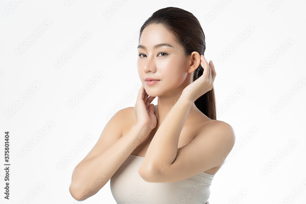 Beautiful Young Woman with Clean Fresh Skin, on white background, Face care, Facial treatment. Cosmetology, beauty and spa. women portrait Beautiful Young Woman with Clean Fresh Skin, on white background, Face care, Facial treatment. Cosmetology, beauty and spa. women portrait