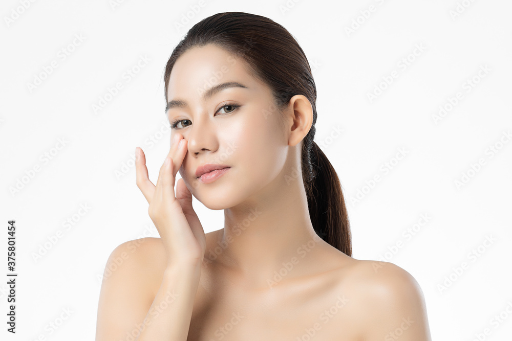 Beautiful Young Woman with Clean Fresh Skin, on white background, Face care, Facial treatment. Cosmetology, beauty and spa. women portrait Beautiful Young Woman with Clean Fresh Skin, on white background, Face care, Facial treatment. Cosmetology, beauty and spa. women portrait