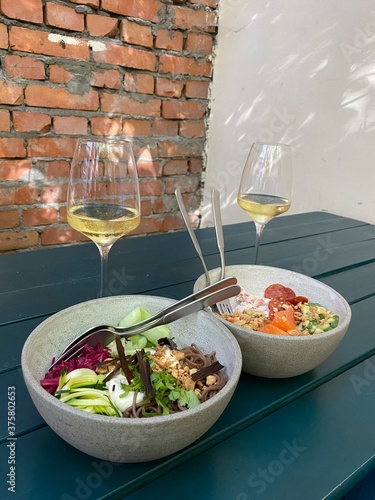 salad with wine