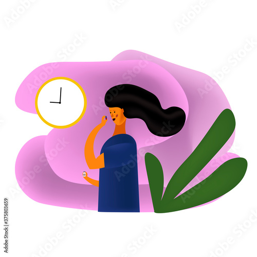 the girl takes a pill at the appointed time .. Concept art of medicine. Prescription antidepressants, pain relievers, on time