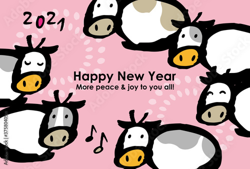 Wallpaper Mural New Years Card Of 6 Happy Cows & Fireworks Torontodigital.ca