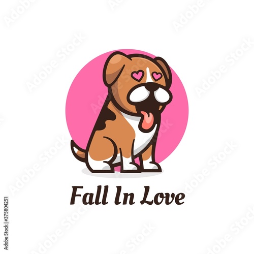 Vector Logo Illustration Fall In Love Simple Mascot Style.