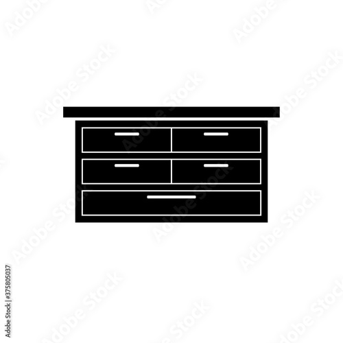 Black line icon for Chest, drawers and furniture.Flat design