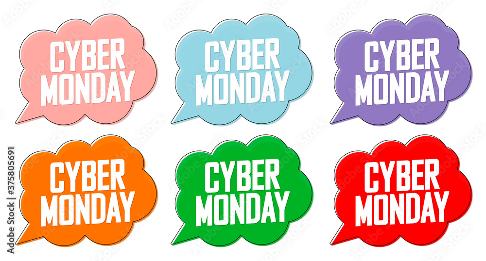 Set Cyber Monday Sale speech bubble banners design template, discount tags, final season offers, vector illustration