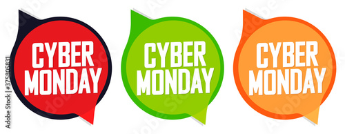 Set Cyber Monday Sale speech bubble banners design template, discount tags, final season offers, vector illustration