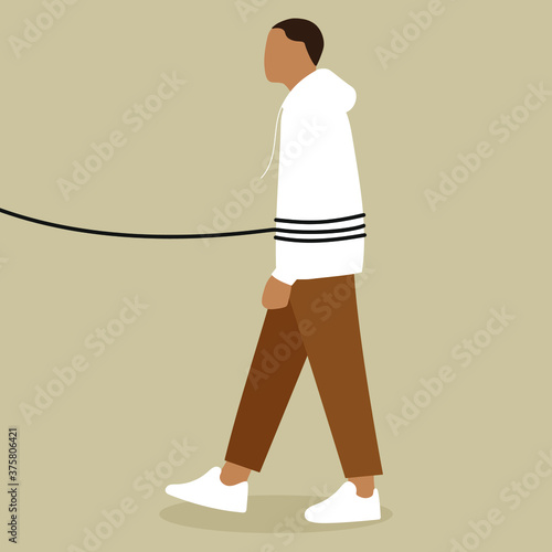 
A man goes tied with a rope