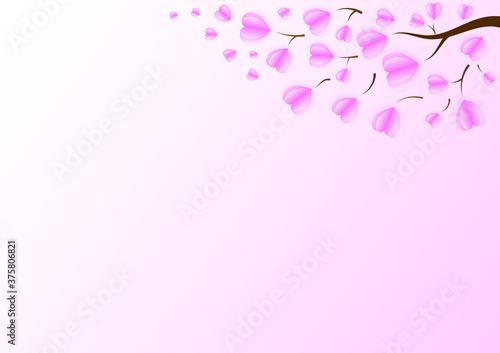 branch of pink hearts tree on pink background for the growth of love concept with empty space for logo and content, Happy Valentine's Day, greeting card design, vector illustration