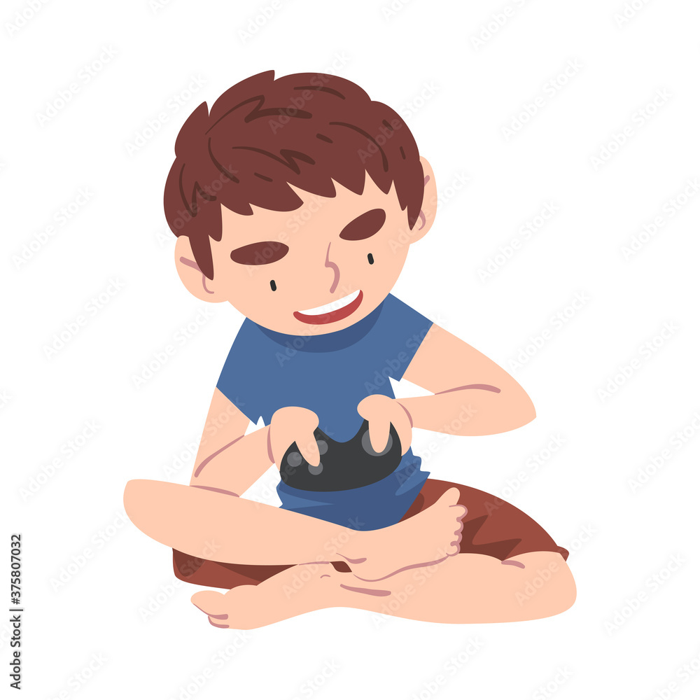 Excited Boy Playing Video Games on the Console, Teenage Kid Holding Controller Cartoon Style Vector Illustration Excited Boy Playing Video Games on the Console, Teenage Kid Holding Controller Cartoon Style Vector Illustration
