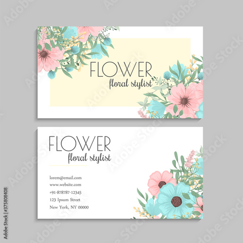 Flower business cards pink flowers