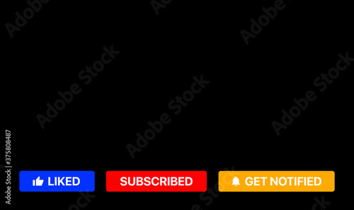 Youtube Subscribe Buttons. Liked, Sibscribed, Get Notified. Social Media Lower Third Vector Illustration 