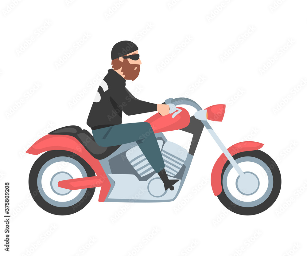 Bearded Man Riding Motorcycle, Side View of Male Biker Character Driving Red Chopper Cartoon Style Vector Illustration Stock Vector | Adobe Stock Bearded Man Riding Motorcycle, Side View of Male Biker Character Driving Red Chopper Cartoon Style Vector Illustration Stock Vector | Adobe Stock