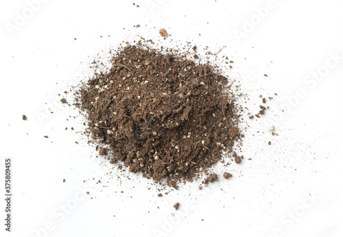Dirty earth on white background. Natural soil texture. sand.