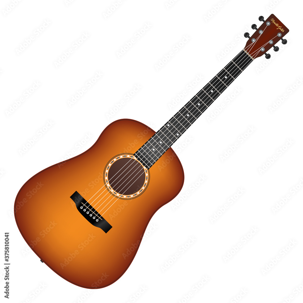 Acoustic guitar isolated on white, 3d vector illustration