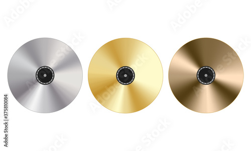 Gold, platinum and bronze record award, 3d vector illustration