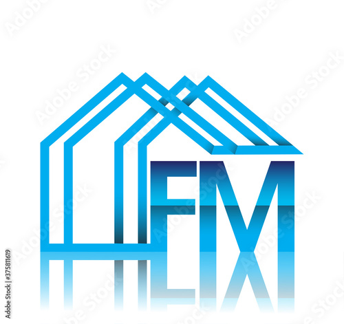 initial logo FM with house icon, business logo and property developer.