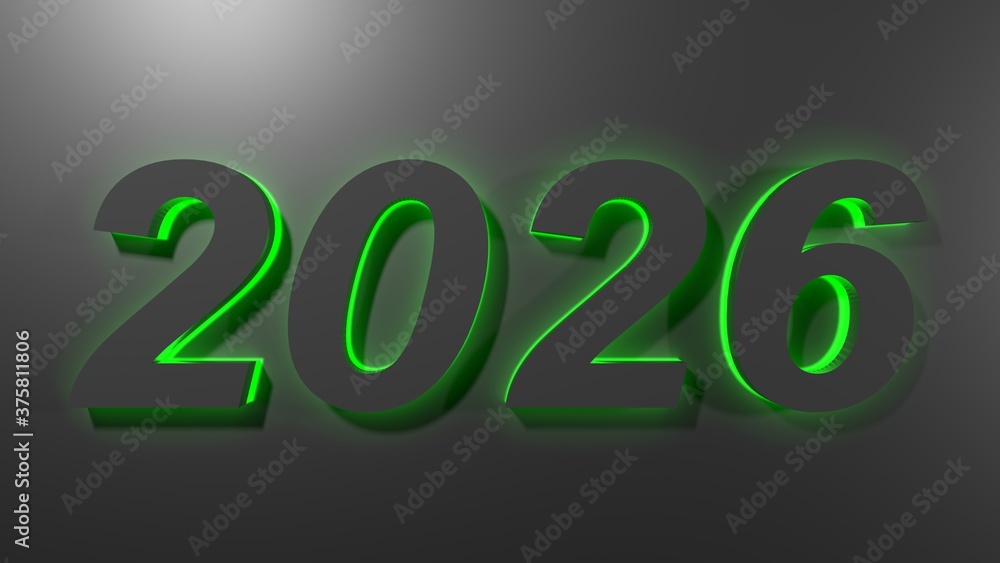 2026 black write on black surface with green backlight - 3D rendering illustration 2026 black write on black surface with green backlight - 3D rendering illustration