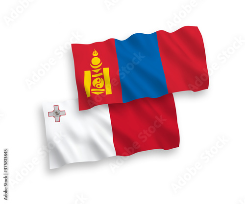 Flags of Malta and Mongolia on a white background