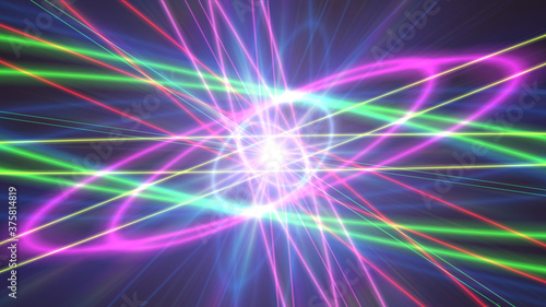 Glowing atom structure with light ring