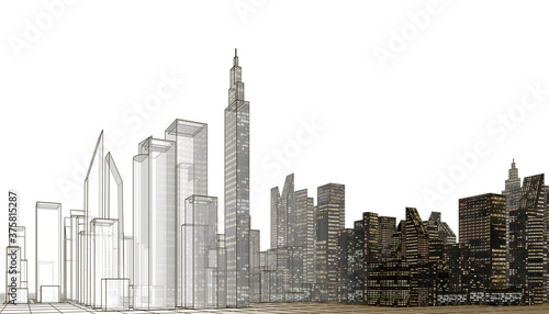 modern city panorama 3d illustration
