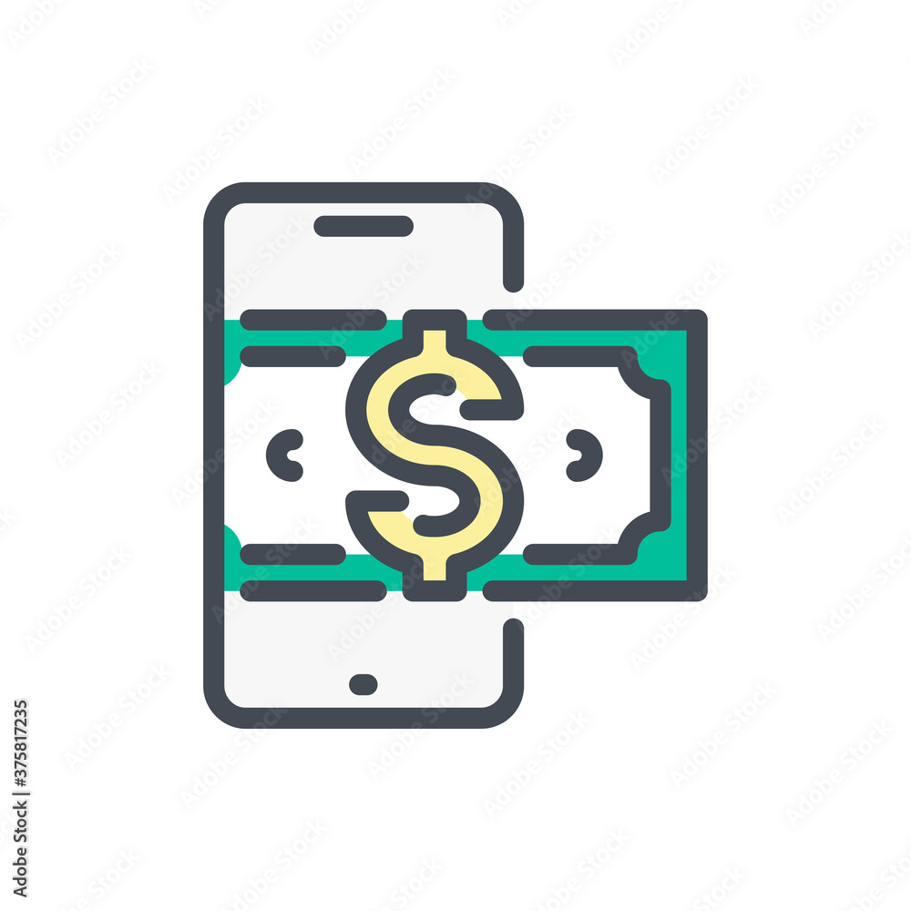 Mobile Payment color line icon. Mobile Phone with Dollar vector outline colorful sign. Mobile Payment color line icon. Mobile Phone with Dollar vector outline colorful sign.