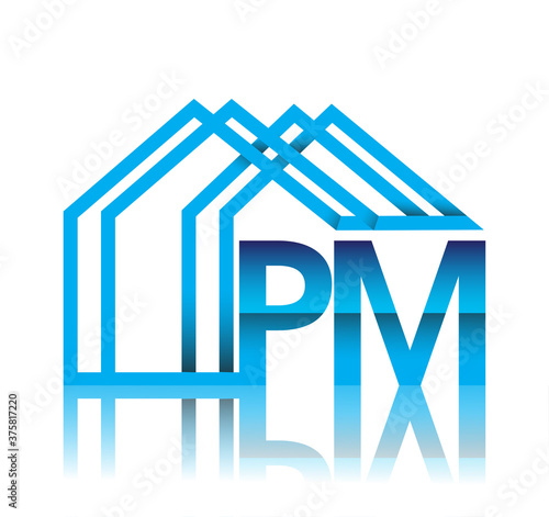 initial logo PM with house icon, business logo and property developer.