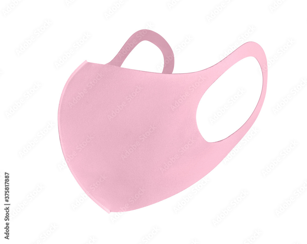 Blank pink cotton reusable cloth mask isolated on white background